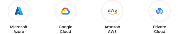 Runs on Microsoft Azure, Google Cloud, Amazon AWS, and private cloud